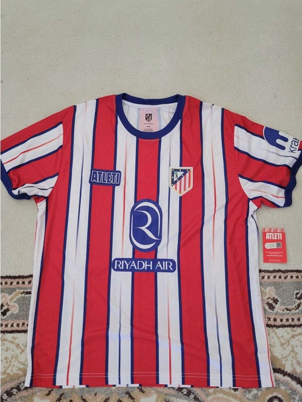 Atléti Madrid Red & White Striped Riyadh Air Jersey